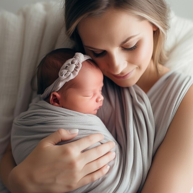 Retrato de bebé recién nacido con madre