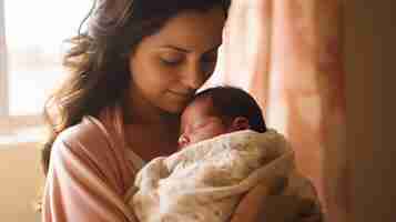 Foto gratuita retrato de bebé recién nacido con madre