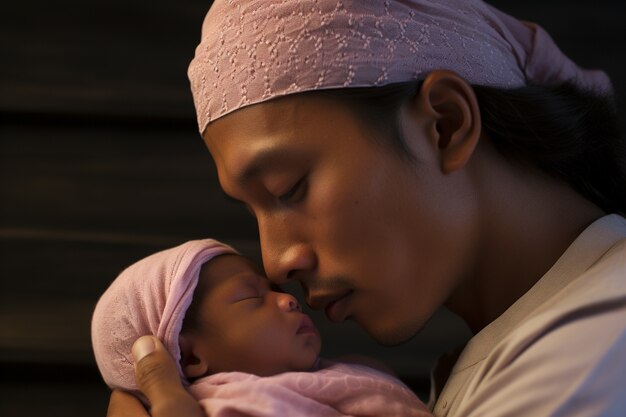 Retrato de bebé recién nacido con padre