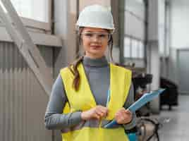 Foto gratuita retrato de una bella mujer ingeniera