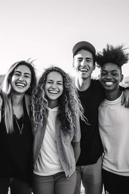 Foto gratuita retrato en blanco y negro de amigos que muestran vulnerabilidad y auto-aceptación.