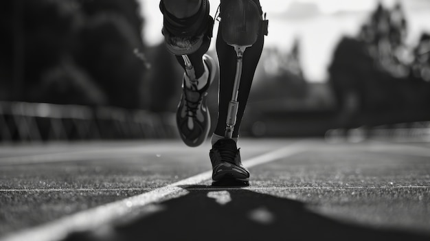 Foto gratuita retrato en blanco y negro de un atleta que compite en los juegos del campeonato paralímpico