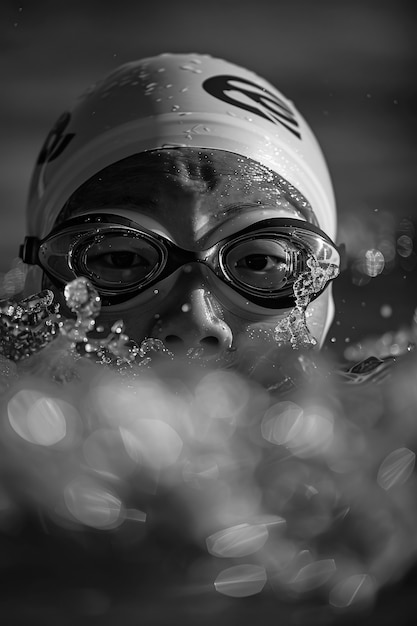 Retrato en blanco y negro de un atleta que participa en los deportes del campeonato olímpico