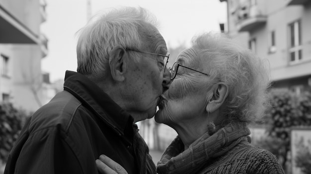 Foto gratuita el retrato en blanco y negro de un beso.