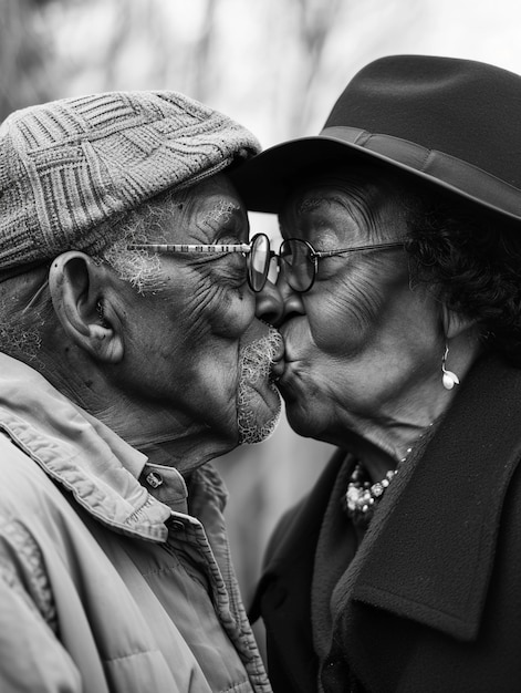 Foto gratuita el retrato en blanco y negro de un beso.