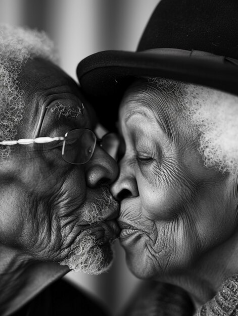 El retrato en blanco y negro de un beso.