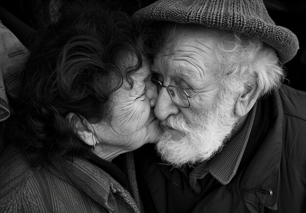 El retrato en blanco y negro de un beso.