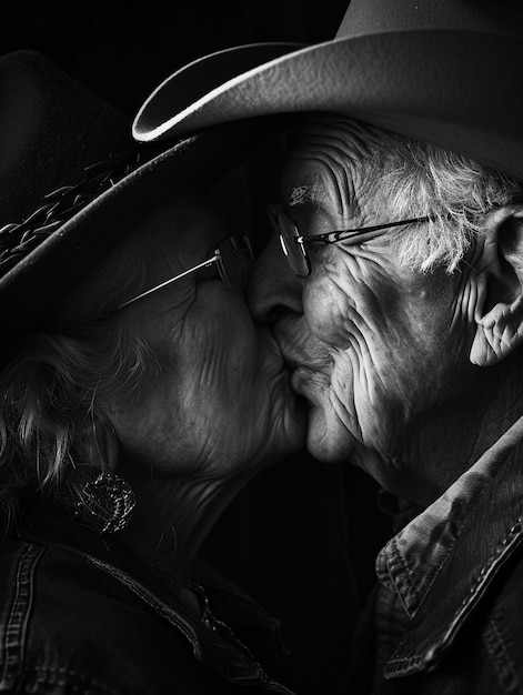 Foto gratuita el retrato en blanco y negro de un beso.