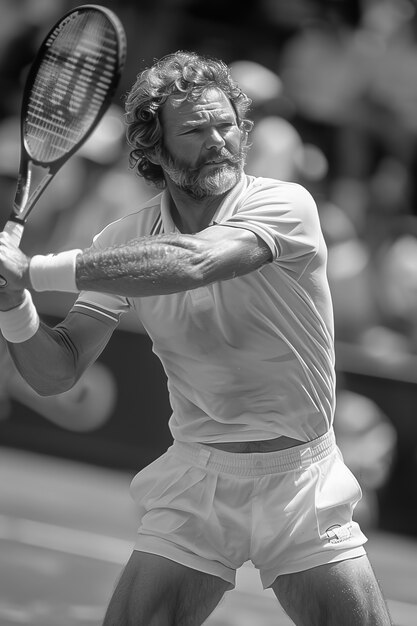 Retrato en blanco y negro de un jugador de tenis profesional