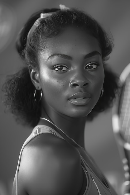 Retrato en blanco y negro de un jugador de tenis profesional