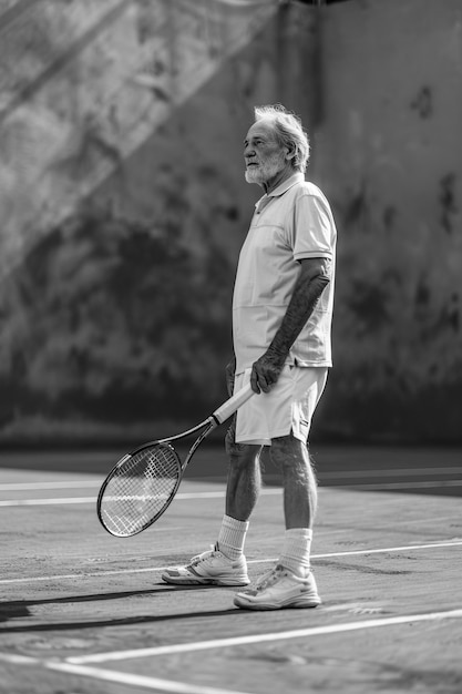 Retrato en blanco y negro de un jugador de tenis profesional