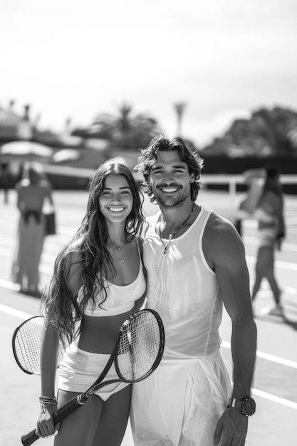 Foto gratuita retrato en blanco y negro de un jugador de tenis profesional