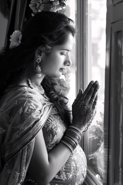 Retrato en blanco y negro de una mujer esperando un bebé