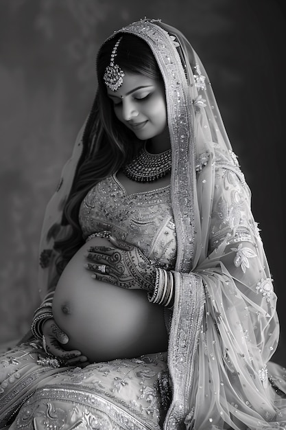 Foto gratuita retrato en blanco y negro de una mujer esperando un bebé