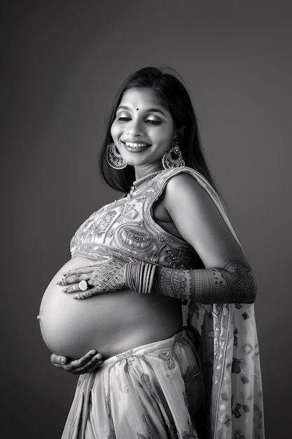 Foto gratuita retrato en blanco y negro de una mujer esperando un bebé