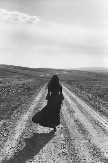 Retrato en blanco y negro de una mujer triste