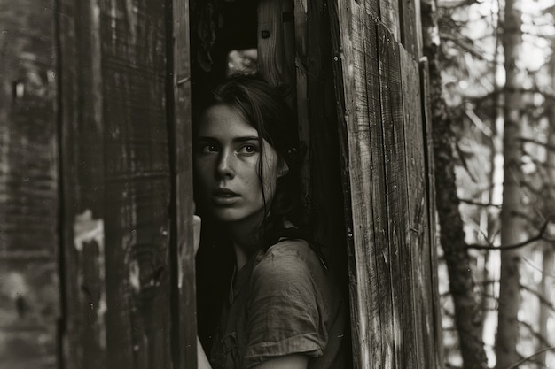 Retrato en blanco y negro de una mujer triste