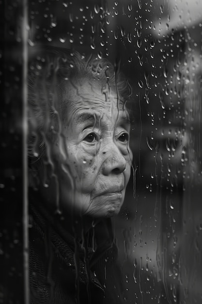 Foto gratuita retrato en blanco y negro de una mujer triste