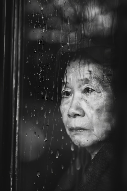 Retrato en blanco y negro de una mujer triste