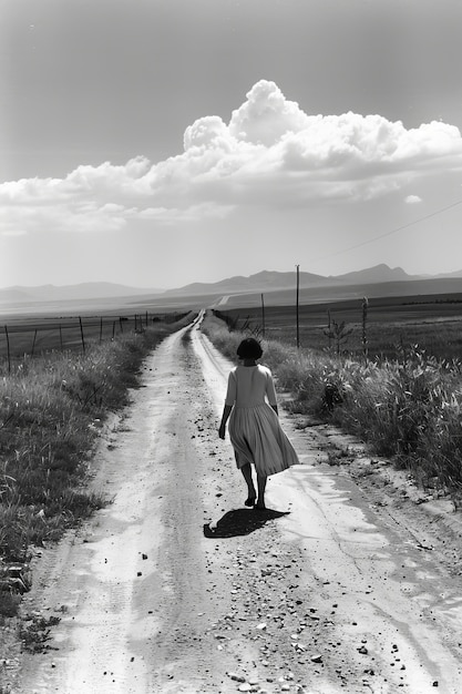 Retrato en blanco y negro de una mujer triste