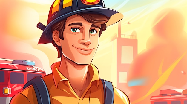 Foto gratuita retrato de bombero en estilo de dibujos animados