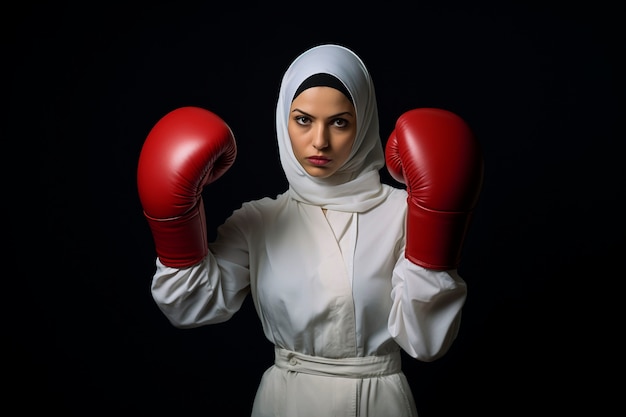 Foto gratuita retrato de un boxeador con hijab