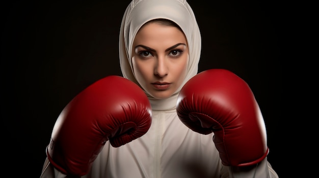 Foto gratuita retrato de un boxeador con hijab