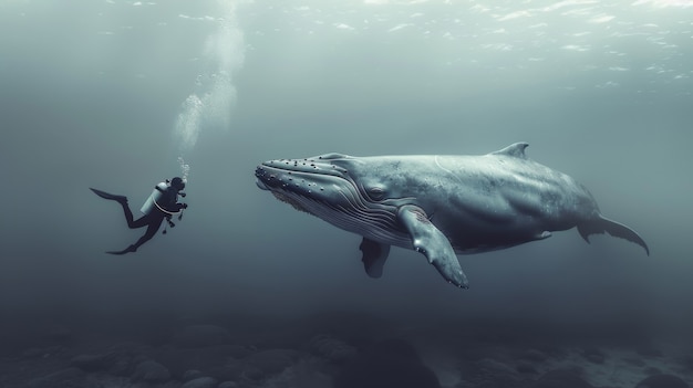 Foto gratuita retrato de un buzo en el agua del mar con vida marina