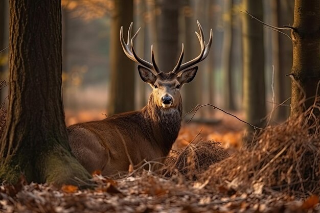 Retrato de un ciervo en la naturaleza Ai generativo