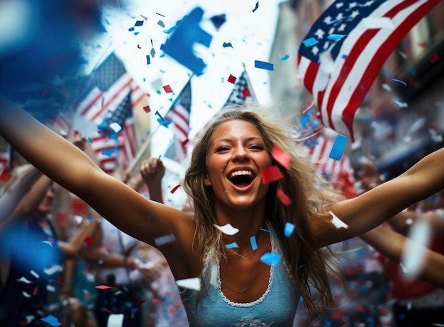 Foto gratuita retrato cinematográfico de personas celebrando el día de la independencia de los estados unidos, una fiesta nacional