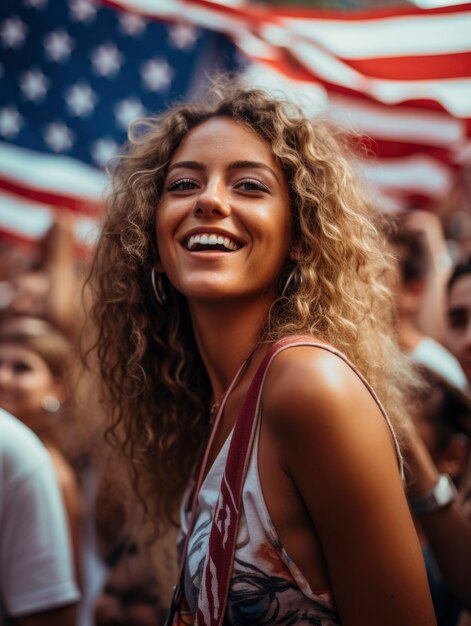 Retrato cinematográfico de personas celebrando el Día de la Independencia de los Estados Unidos, una fiesta nacional