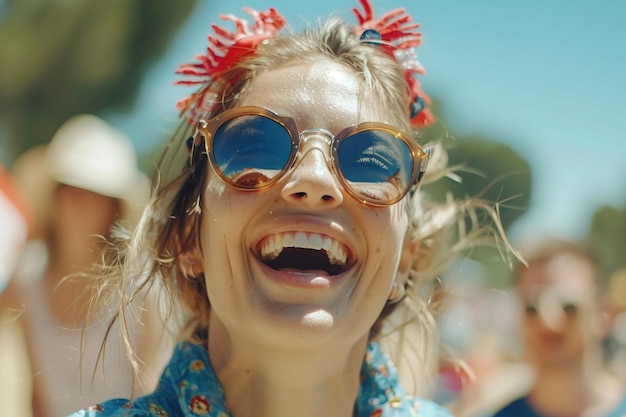 Foto gratuita retrato cinematográfico de personas celebrando el día de la independencia de los estados unidos, una fiesta nacional