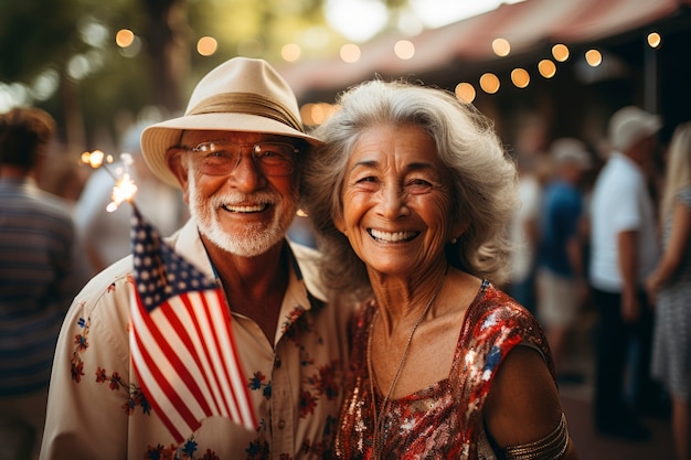 Foto gratuita retrato cinematográfico de personas celebrando el día de la independencia de los estados unidos, una fiesta nacional