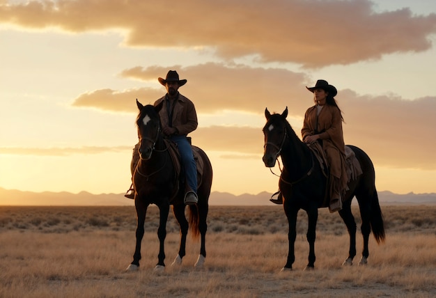 Retrato cinematográfico de un vaquero estadounidense en el oeste con sombrero