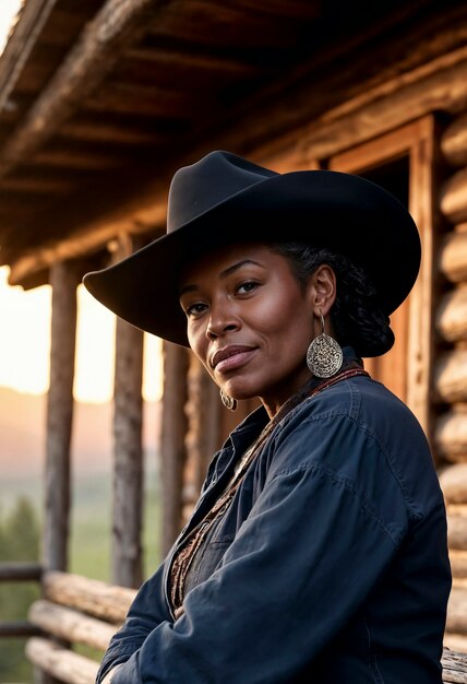 Retrato cinematográfico de un vaquero estadounidense en el oeste con sombrero