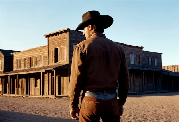 Foto gratuita retrato cinematográfico de un vaquero estadounidense en el oeste con sombrero