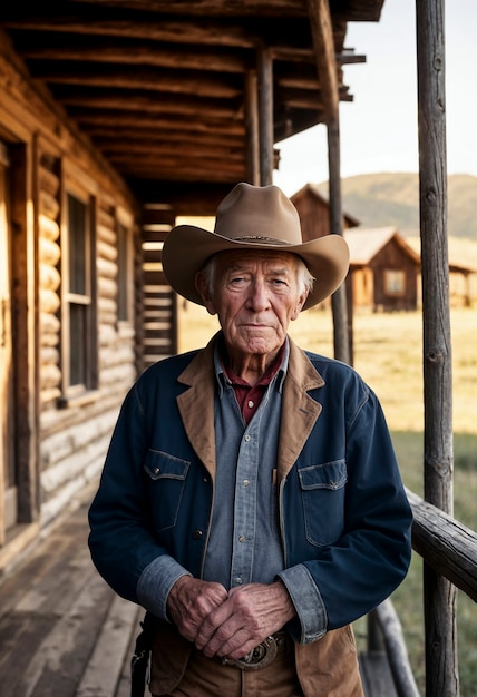 Retrato cinematográfico de un vaquero estadounidense en el oeste con sombrero