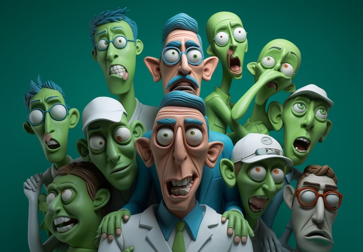Foto gratuito retrato colectivo de personajes de dibujos animados