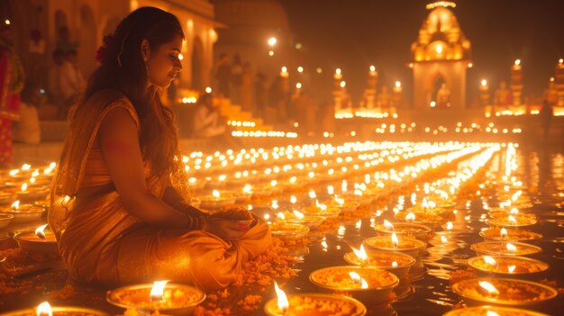 Retrato de color vivo de una mujer en la celebración de Navratri