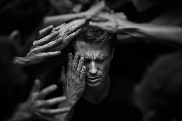 Retrato conceptual de una persona sobreestimulada