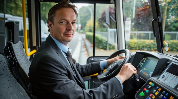 Foto gratuito retrato del conductor del autobús