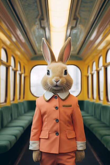 Retrato del conejo de Pascua en una estación de tren