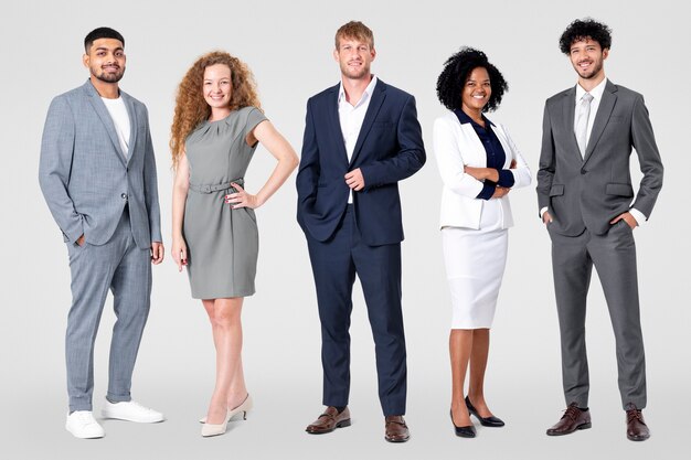 Retrato de cuerpo entero de gente de negocios diversa para trabajos y campaña de carrera