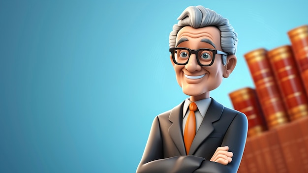 Retrato de dibujos animados en 3D de una persona que practica una profesión relacionada con el derecho