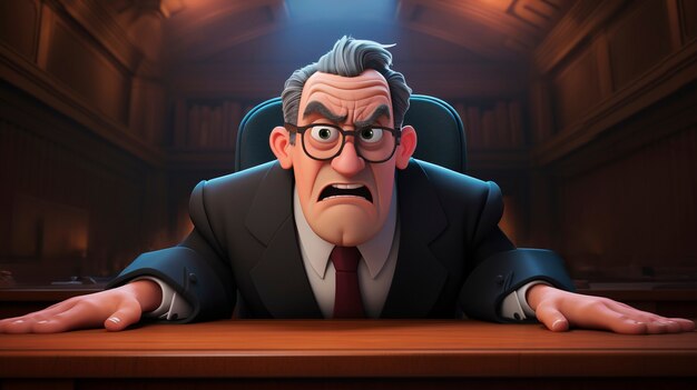 Retrato de dibujos animados en 3D de una persona que practica una profesión relacionada con el derecho