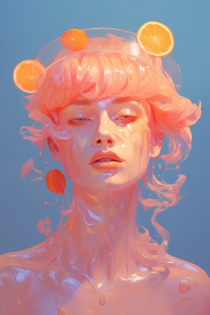 Retrato digital con naranjas