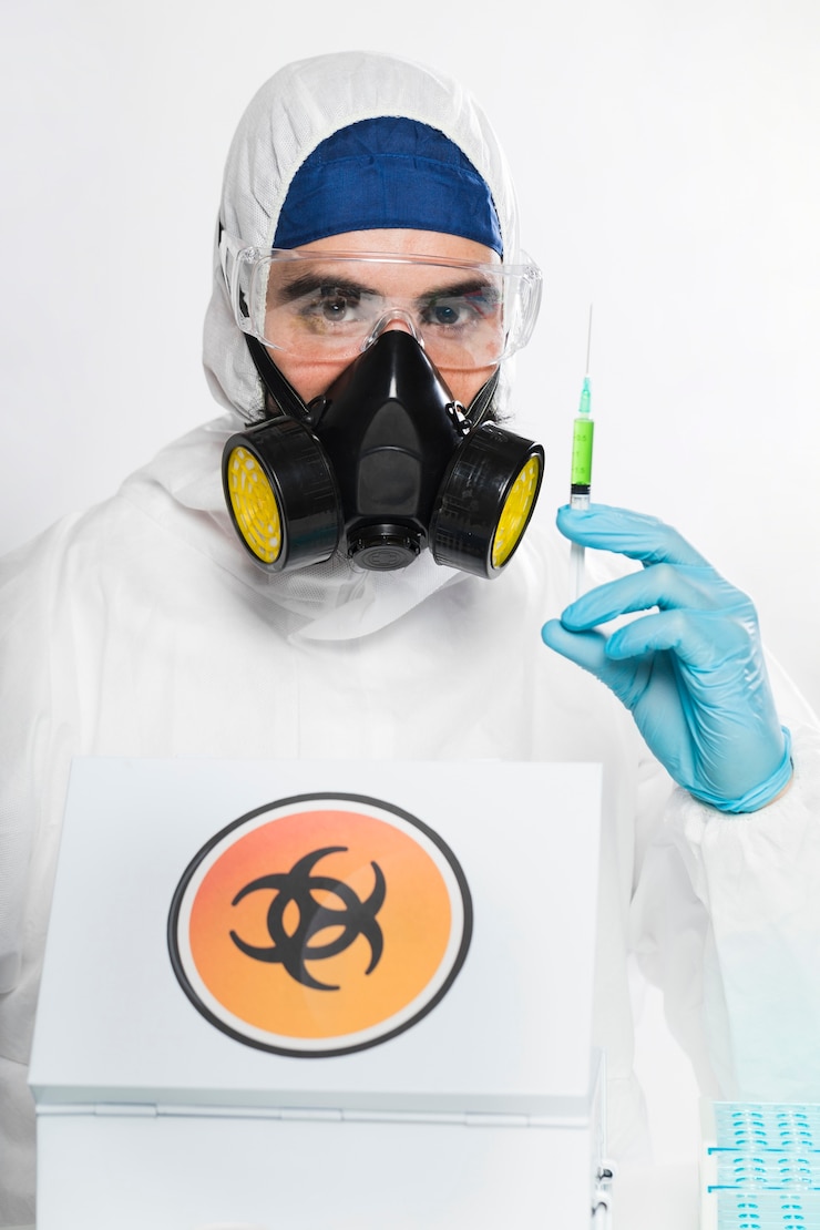 Foto gratuito retrato del doctor sosteniendo una jeringa médica