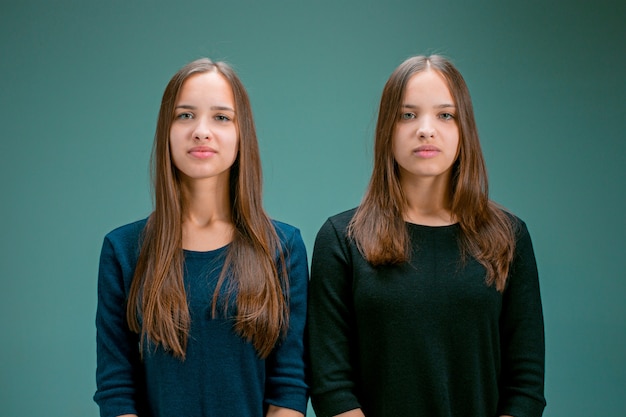 Retrato de dos hermosas gemelas jóvenes