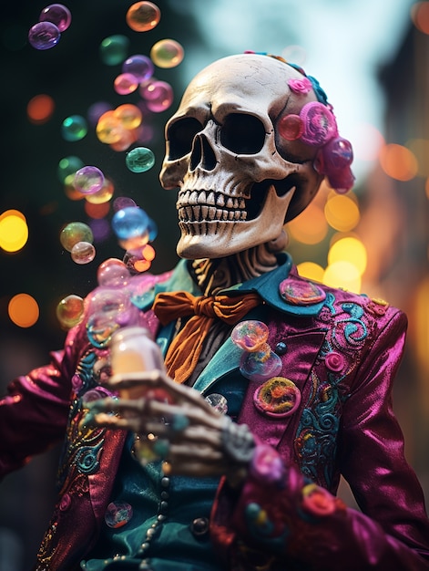 Foto gratuita retrato de esqueleto con burbujas