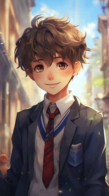 Retrato de estilo anime de un joven estudiante que asiste a la escuela